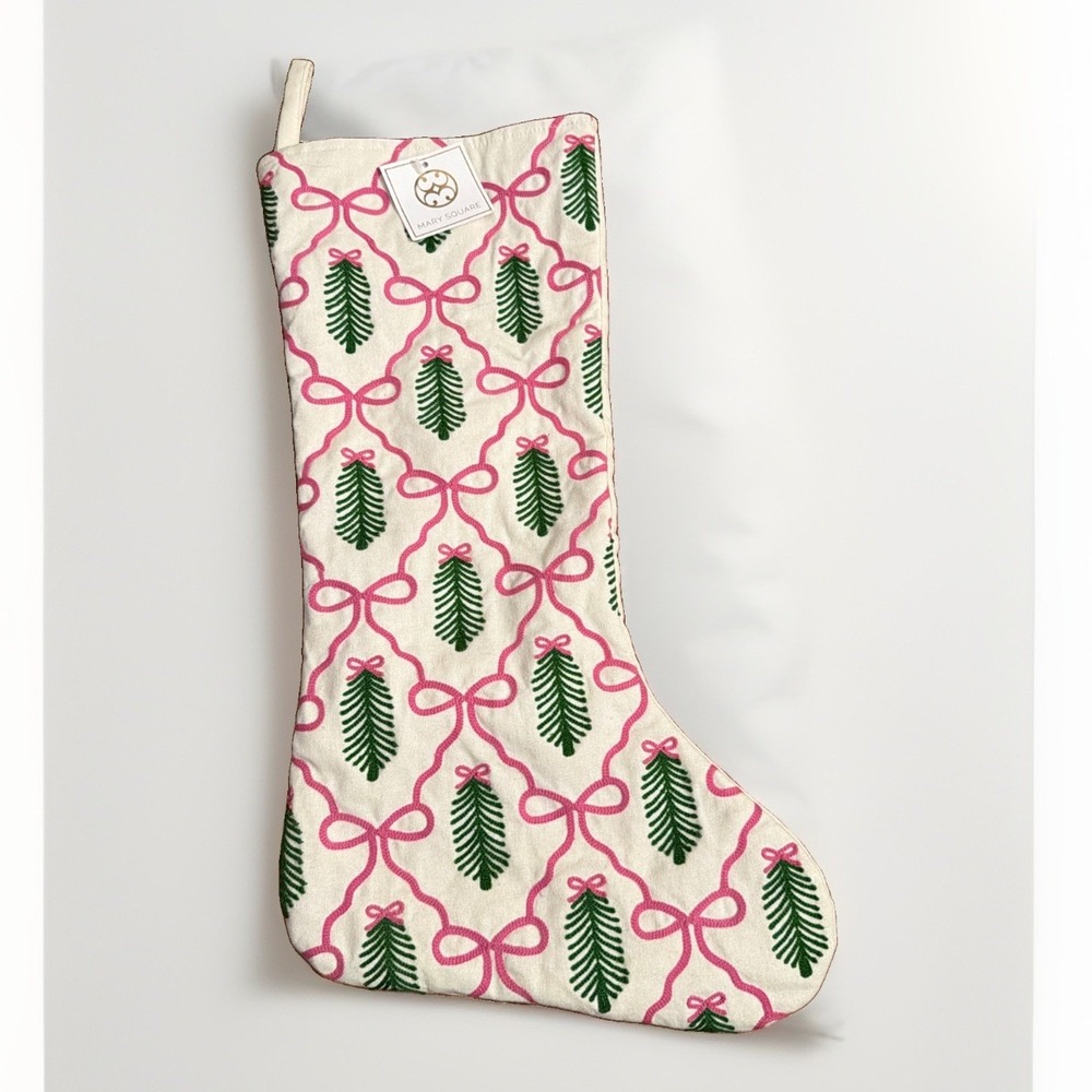 Mary Square Spruce Things Up Stocking NWT Pink Bows 18"